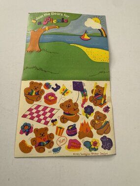 Vintage 1983 Sandylion Stickers Come To A Picnic Teddy Bear Sheet K5